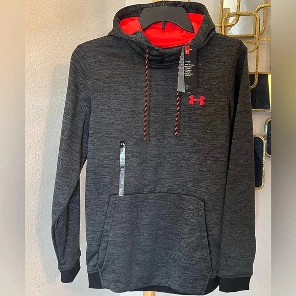 Men Under Armour Sweater Men Size Small Long Sleeve Black Loose Fit Hooded New - Picture 1 of 7